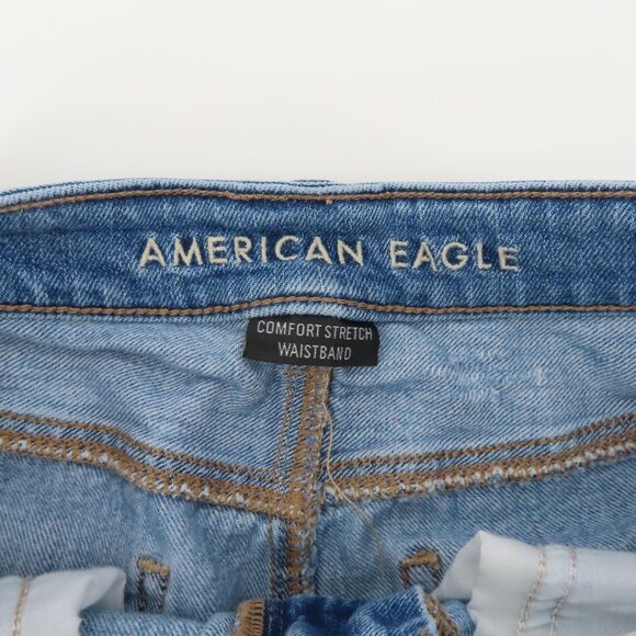 American Eagle Women 4 Highest Rise Mom Short Blue Denim Jean Distressed Cotton - Picture 9 of 14
